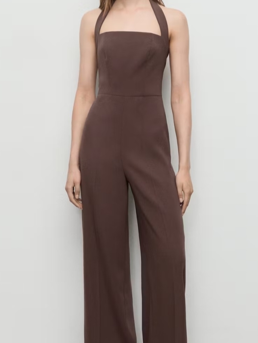 Mango Brown Halter Wide-Leg Jumpsuit Women's Medium